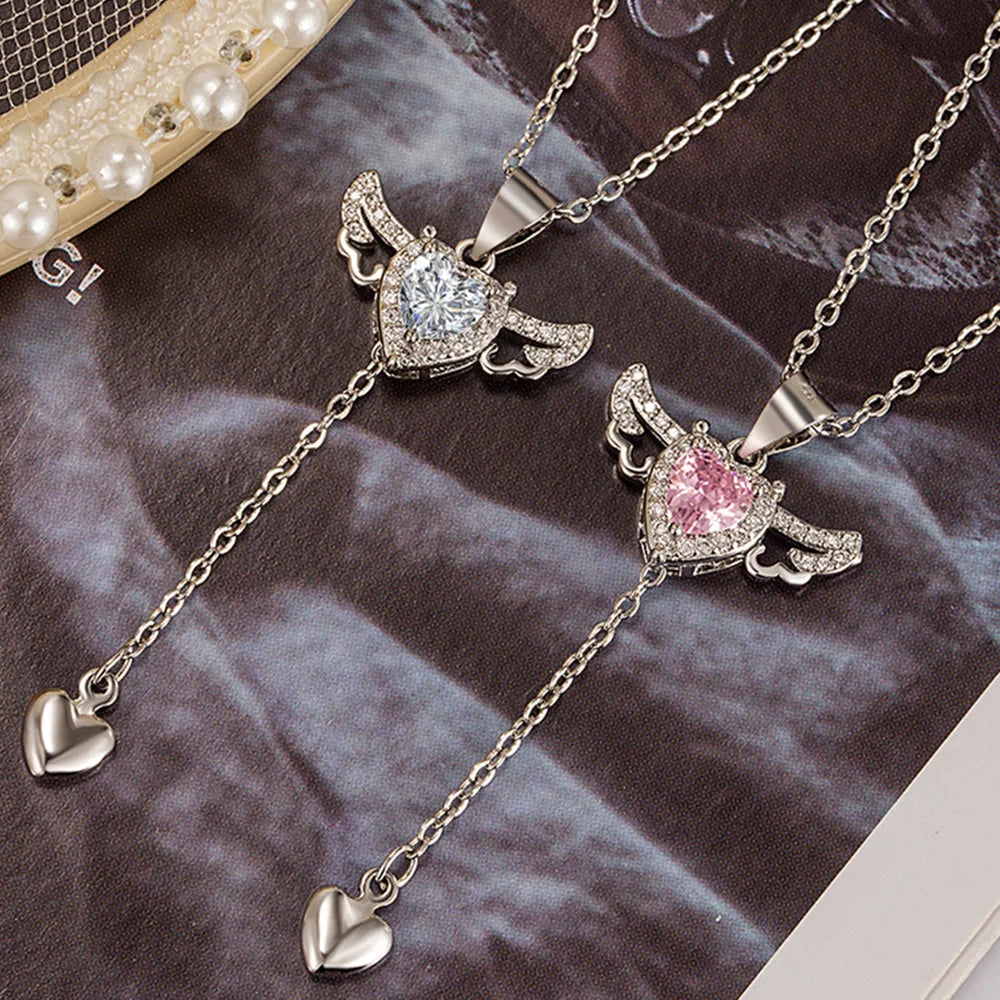 925 Silver Heart Angel Wings Necklace